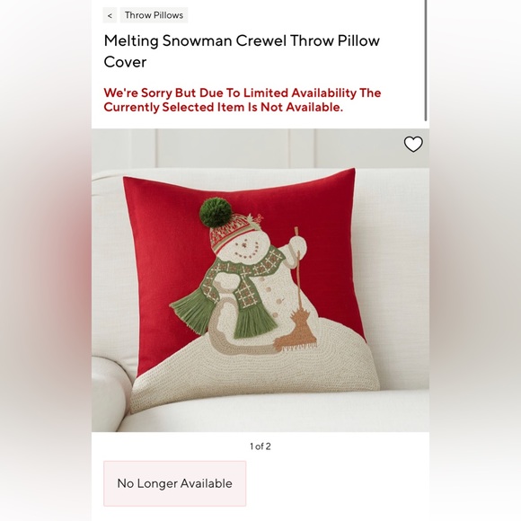 New Pottery Barn Christmas Melting Snowman Crewel Embroidered Pillow Cover, 18” - Picture 12 of 13